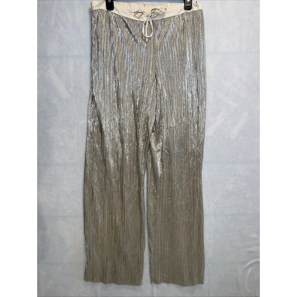 Victorias Secret Pants Womens Large Gold Wide Leg Lounge Pants Pleated Champagne
